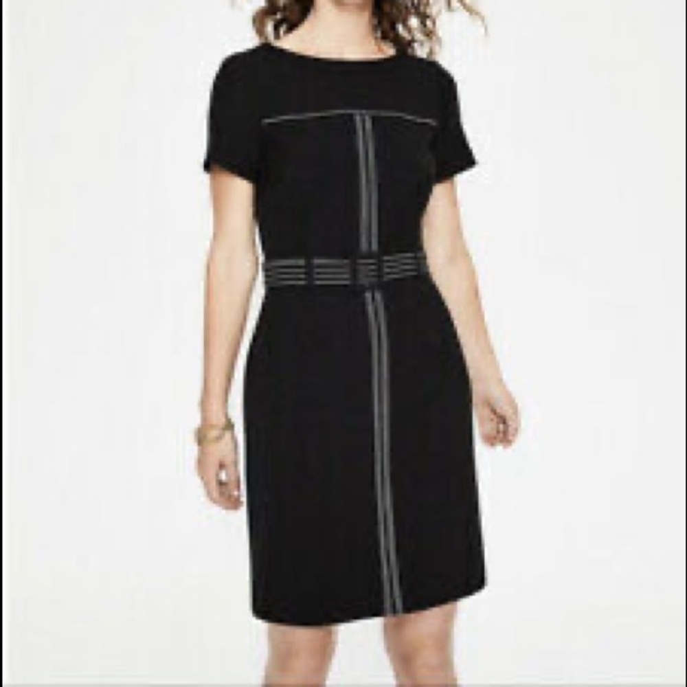 Boden Black Short-Sleeve Sheath Dress with Contrast Stitching